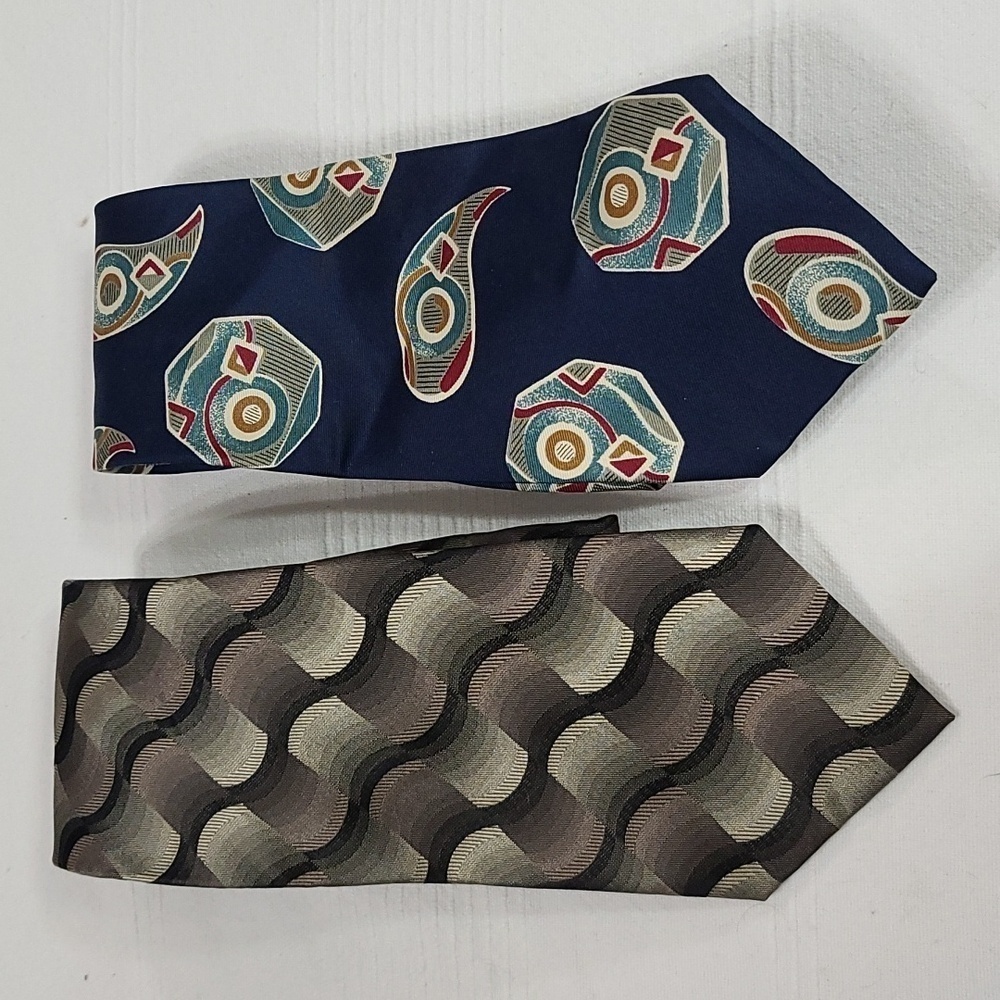 Mens Tie Bundle 2 100% Silk John Ashford/Silk‎ Accents 58-60" EUC